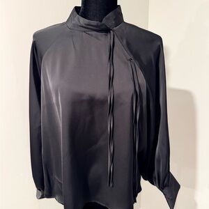 Zara Black Satin Tie-Neck Blouse